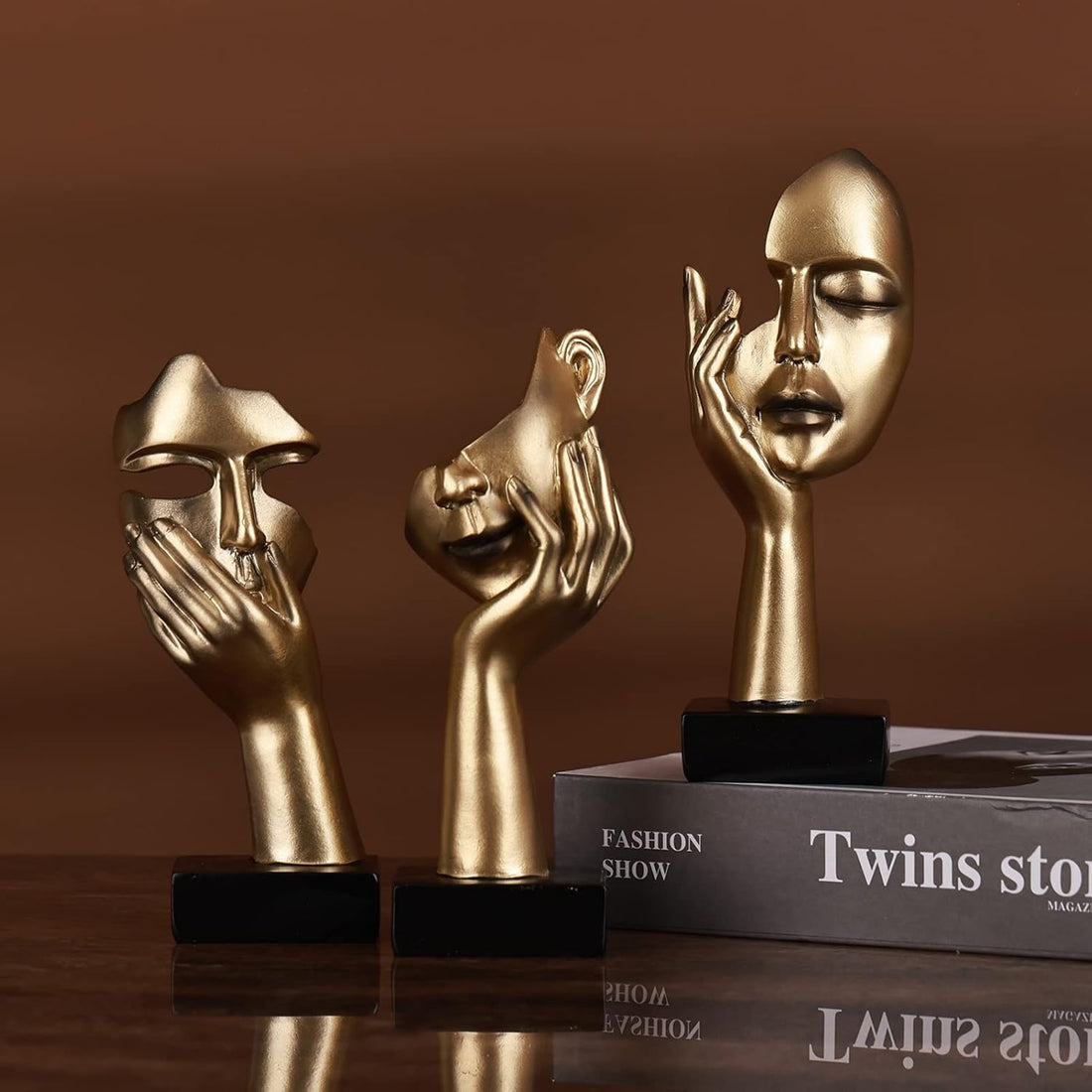 Thinker Statue Set – Gold & Black Abstract Modern Decor (3 Pcs)