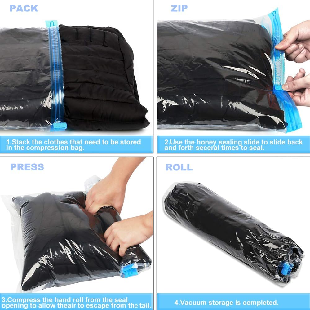 10-Pack Space Saver Compression Bags – No Pump Needed Travel Storage