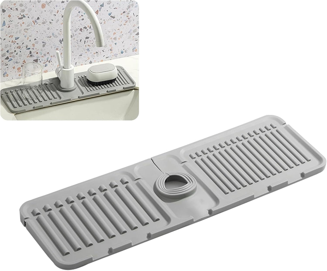 Silicone Faucet Mat Splash Guard – Fast-Drying Sink Tray (Gray)