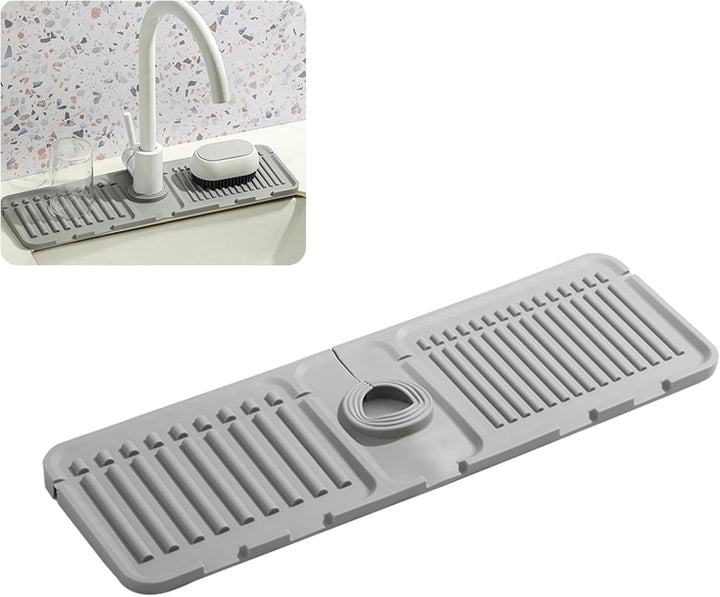 Silicone Faucet Mat Splash Guard – Fast-Drying Sink Tray (Gray)