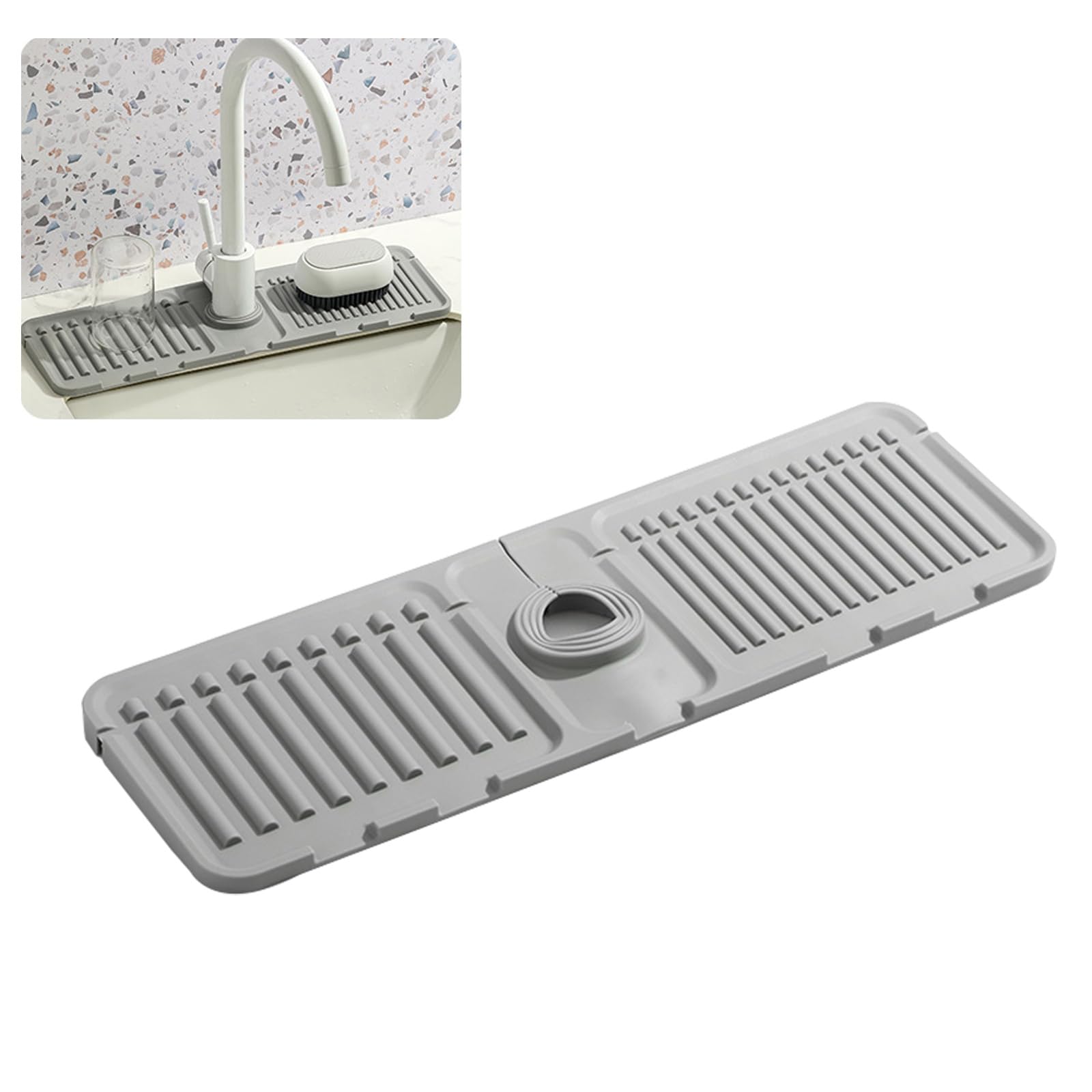 Silicone Faucet Mat Splash Guard – Fast-Drying Sink Tray (Gray)