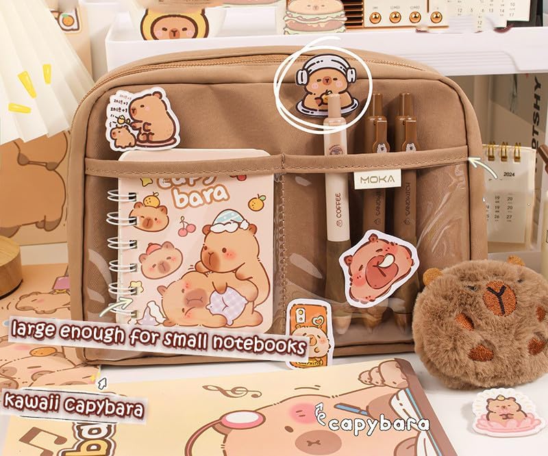 Plush Capybara Pencil Case – 12-Compartment Kawaii Organizer Pouch