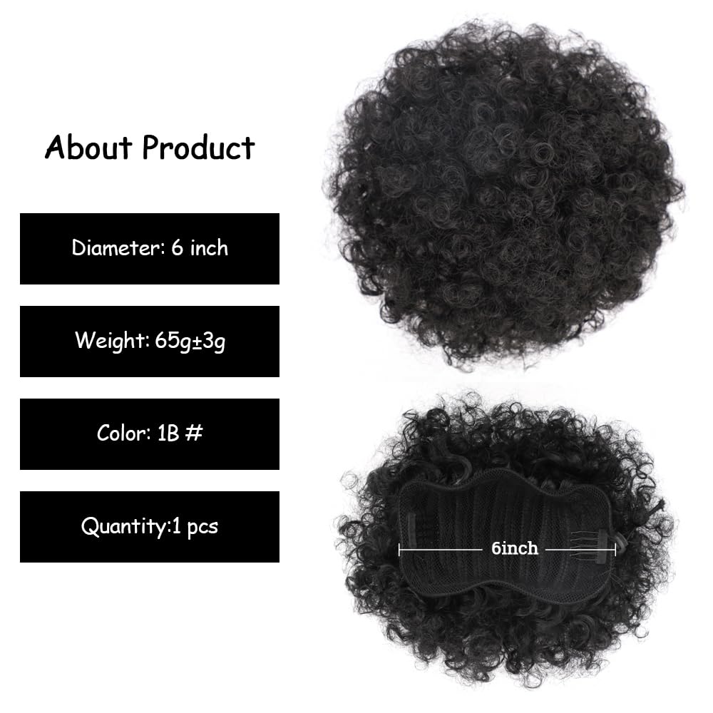Yinmei Baibian Afro Puff Drawstring Ponytail – Kinky Curly Bun Hair Synthetic Short Extensions, Updo Hairpieces for Black Women & Girls (1B)