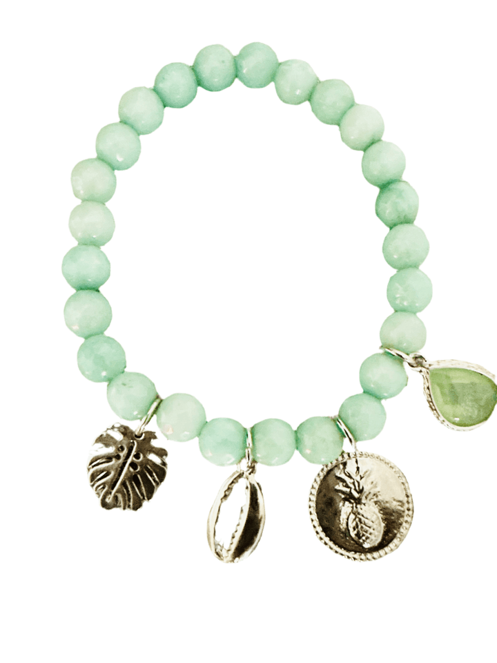 Turquoise Stone Bracelet with 4 Charms: December Birthstone
