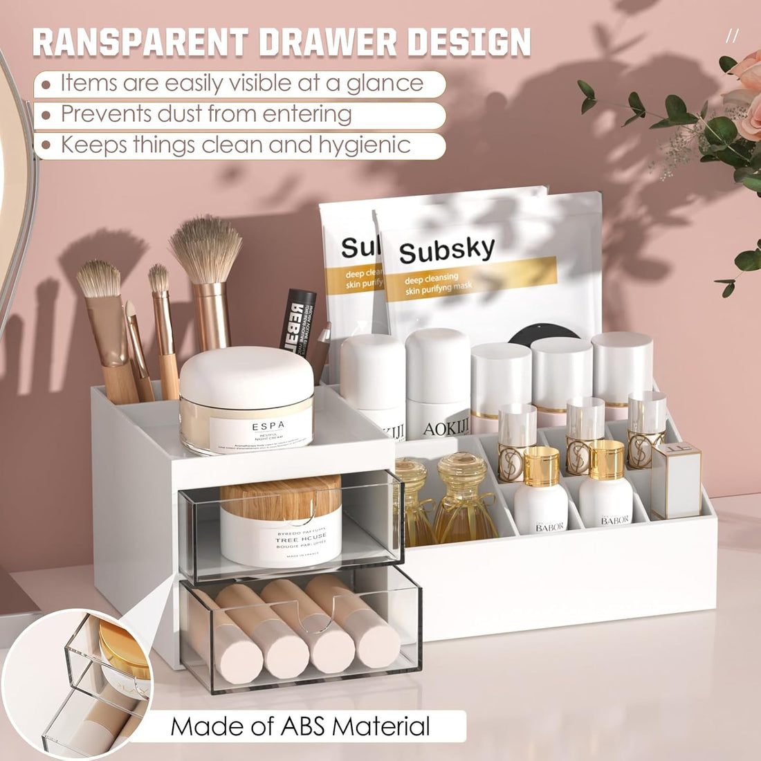 Makeup Organizer with Drawers, Easy Storage for Beauty Products Brushes,