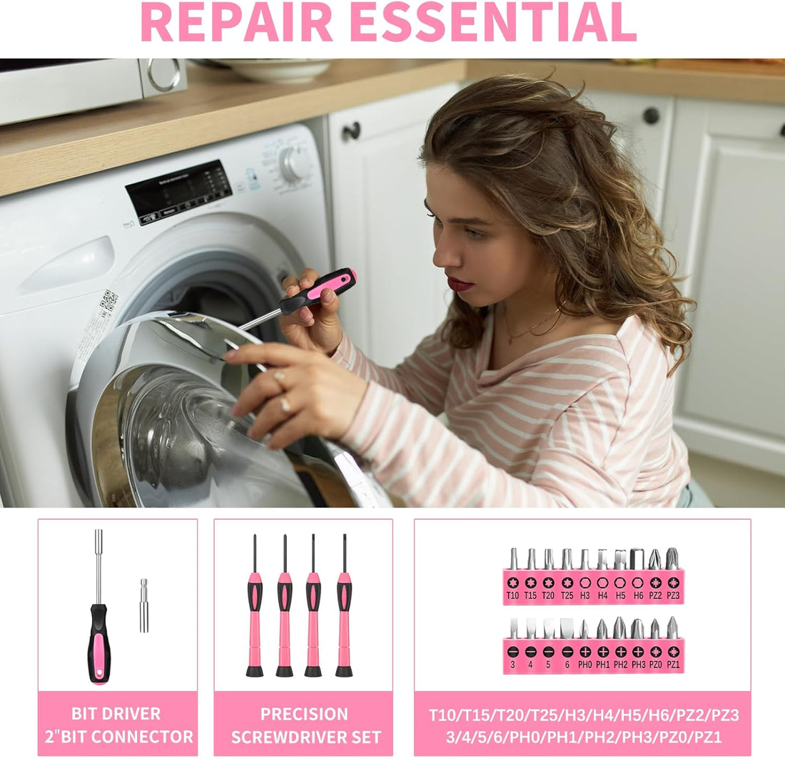 39-Piece Pink All-Purpose Tool Kit for Women – Compact Household