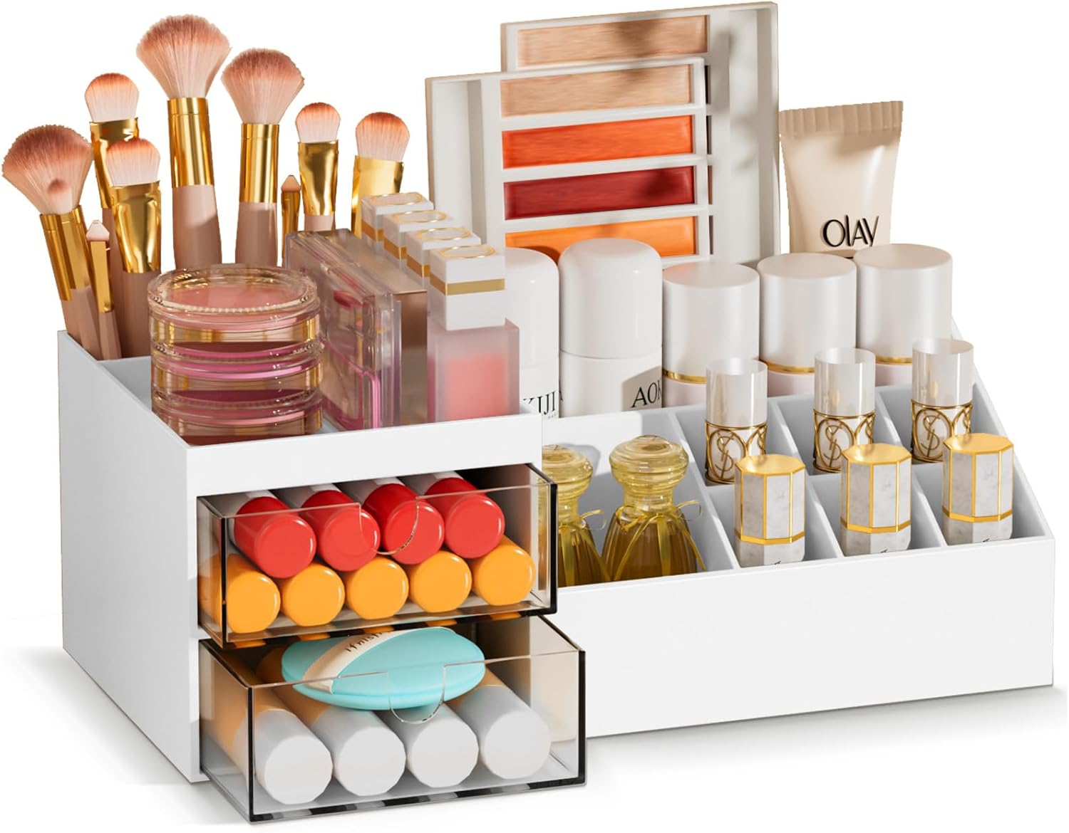 Makeup Organizer with Drawers, Easy Storage for Beauty Products Brushes,