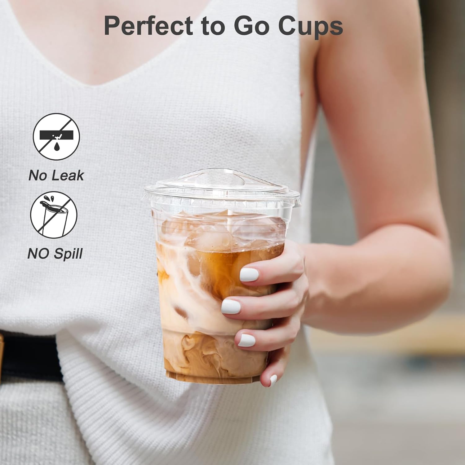 100 Pack 16 oz Clear Plastic Cups with Lids – Disposable Cold Drink Cups