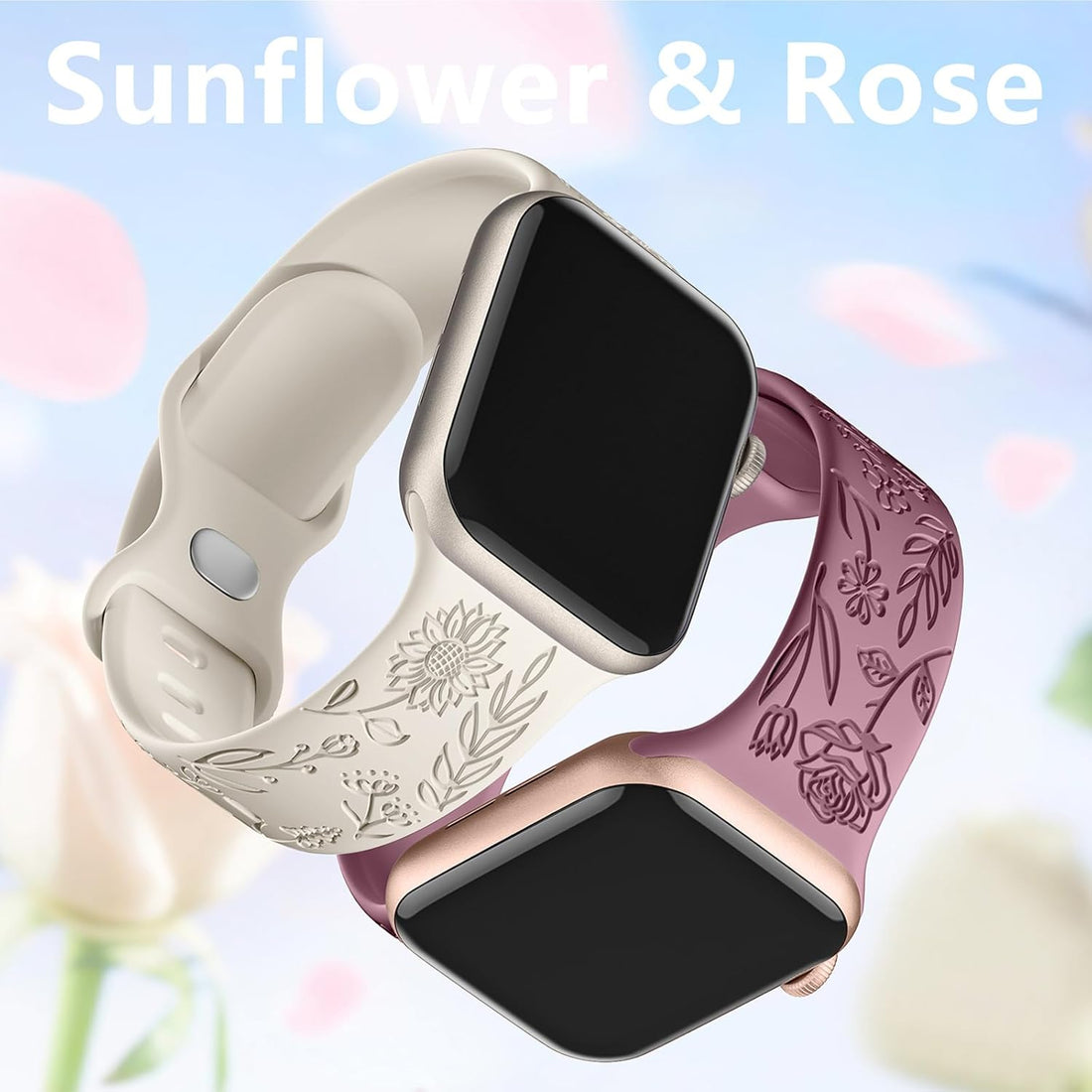 6-Pack Floral Engraved Silicone Bands for Apple Watch – Soft Sport Straps for Series