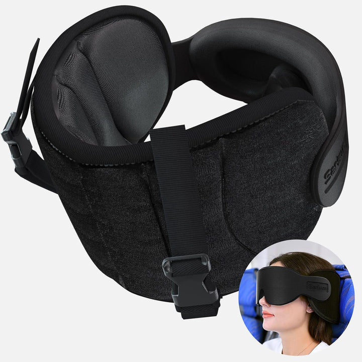 Travel Pillow for Airplanes – 360° Neck Support with Eye Mask & Strap