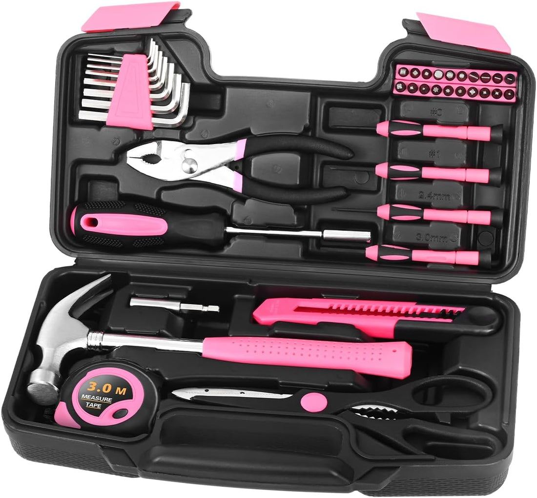 39-Piece Pink All-Purpose Tool Kit for Women – Compact Household