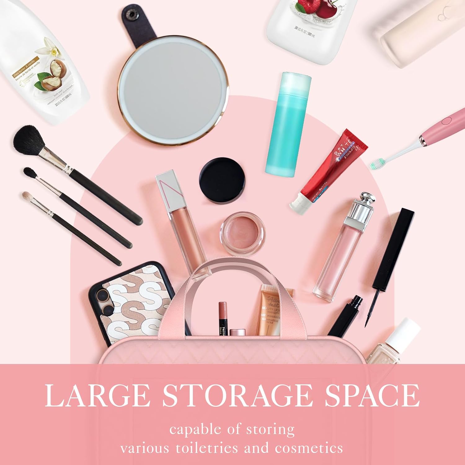 Travel Toiletry Bag for Women with Hanging Hook – Waterproof