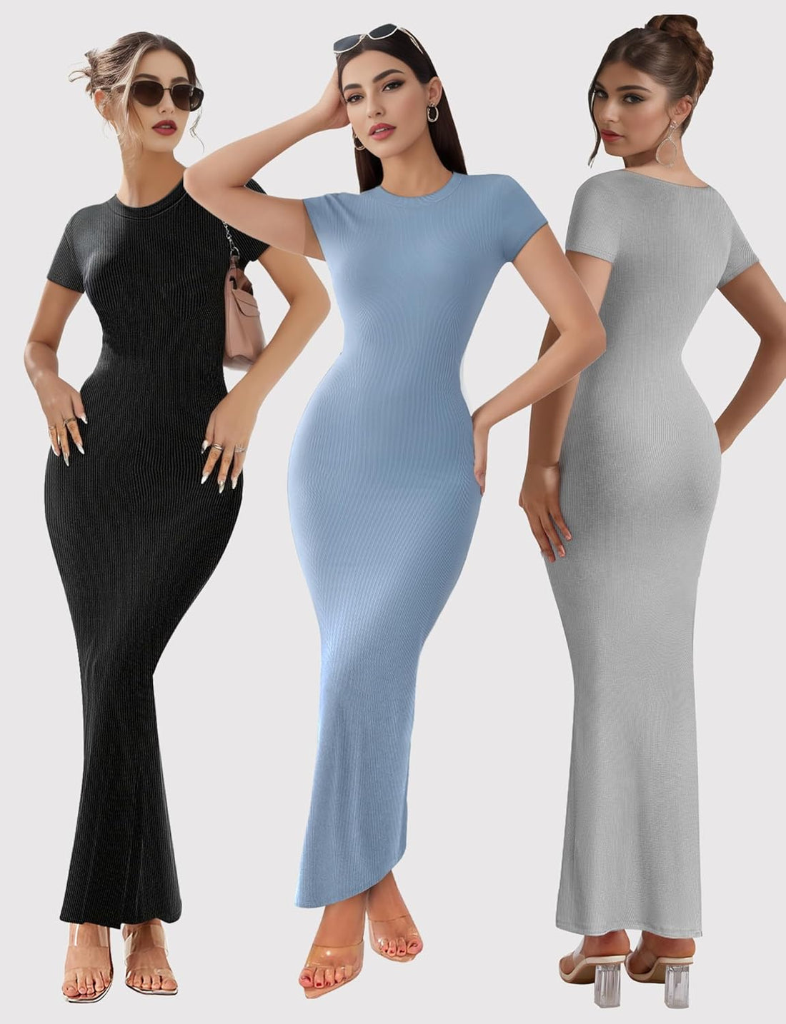 Women’s Ribbed Bodycon Maxi Dress – Black Long Fishtail Dress