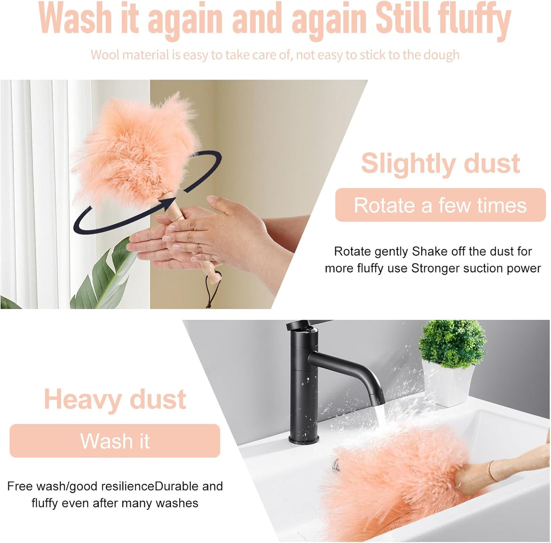 12 Inch Feather Duster – Fluffy Natural Ostrich Feathers with Wooden Handle