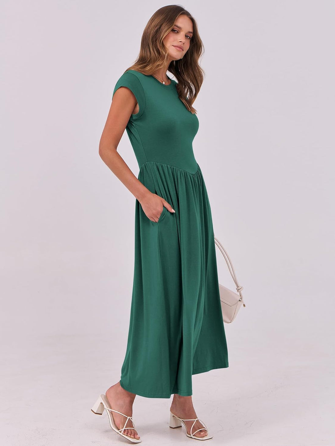 Women’s Cap Sleeve Maxi Dress – Summer Dressy Casual Elegant Fit & Flare High Waist A-Line Long