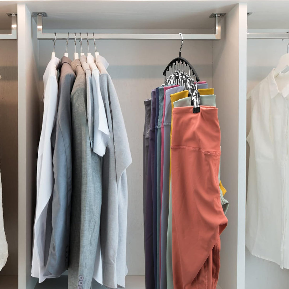 Legging Organizer for Closet – 2-Pack Metal Hangers with 10 Rubber-Coated