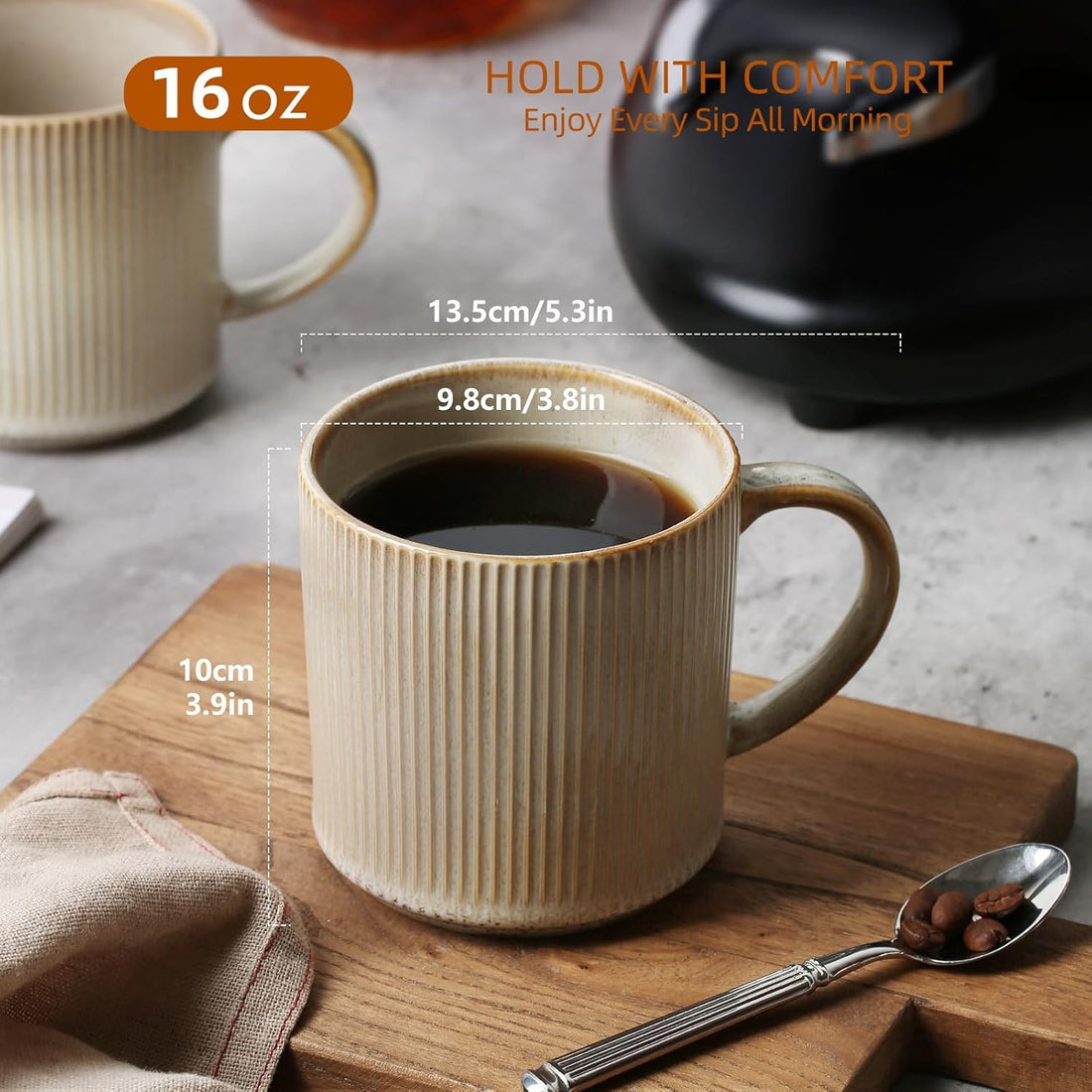 Set of 4 Ceramic Coffee Mugs – 16 oz Porcelain Cups with Large Handles