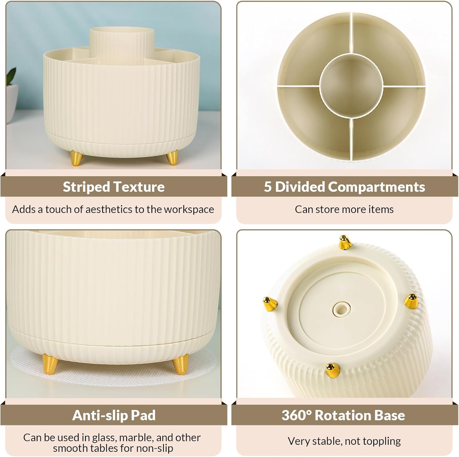 360° Rotating Desk Organizer – 5-Slot Pen Supply Holder for Home