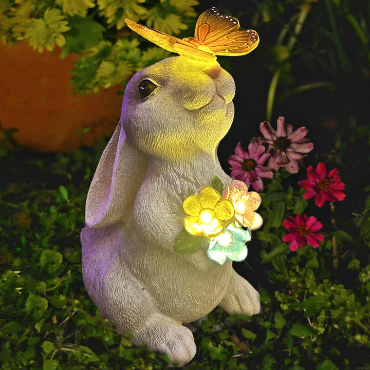 Solar Garden Rabbit Statues with LED Light – Outdoor Yard Decor