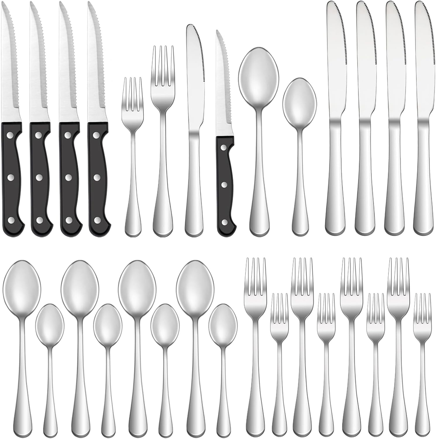 24-Piece Silverware Set with Steak Knives – Stainless Steel Flatware Set