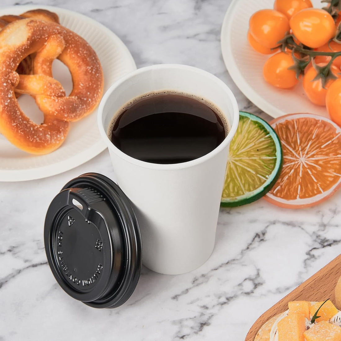 Disposable Paper Coffee Cups with Lids – 100 Pack Leak-Proof Hot Cups