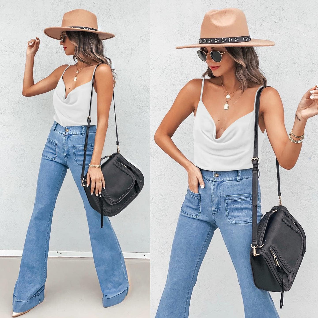 Women’s Satin Spaghetti Strap Cowl Neck Camisole – Silk-Like Sleeveless Tank Top