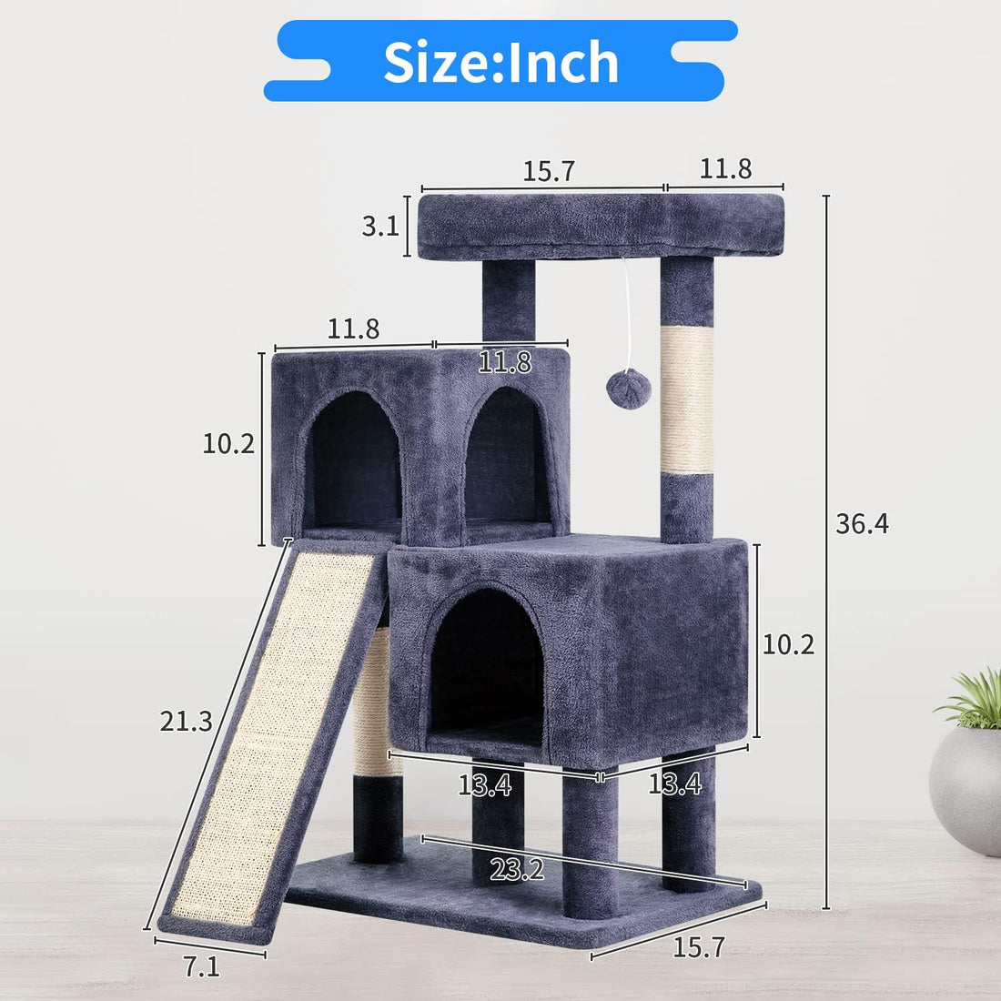 36-Inch Cat Tree for Indoor Cats – Multi-Level Cat Tower with Posts