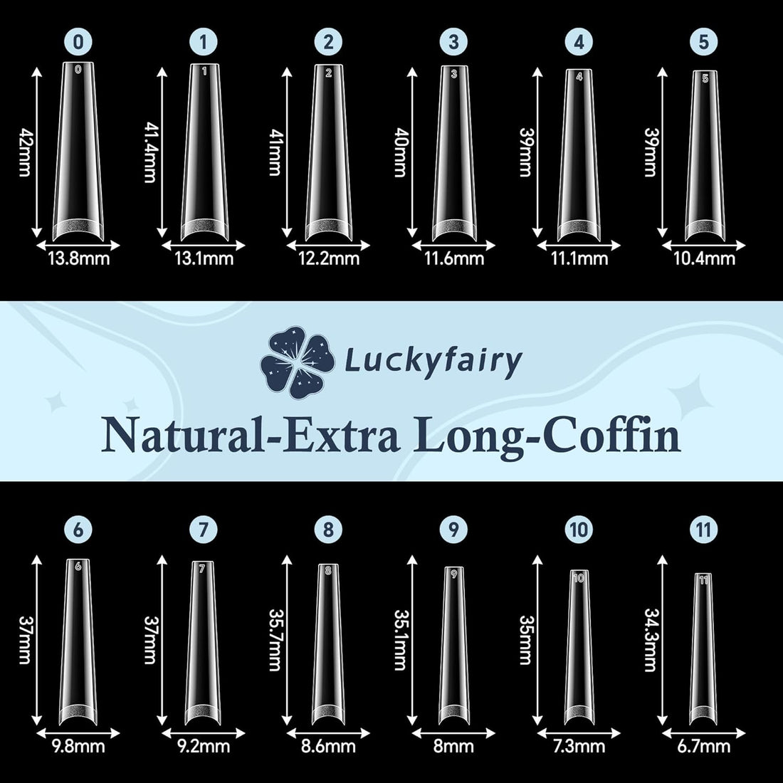 Long Half Cover Coffin Nail Tips – 240 Pcs Clear Gel Acrylic False Nails 12 Sizes