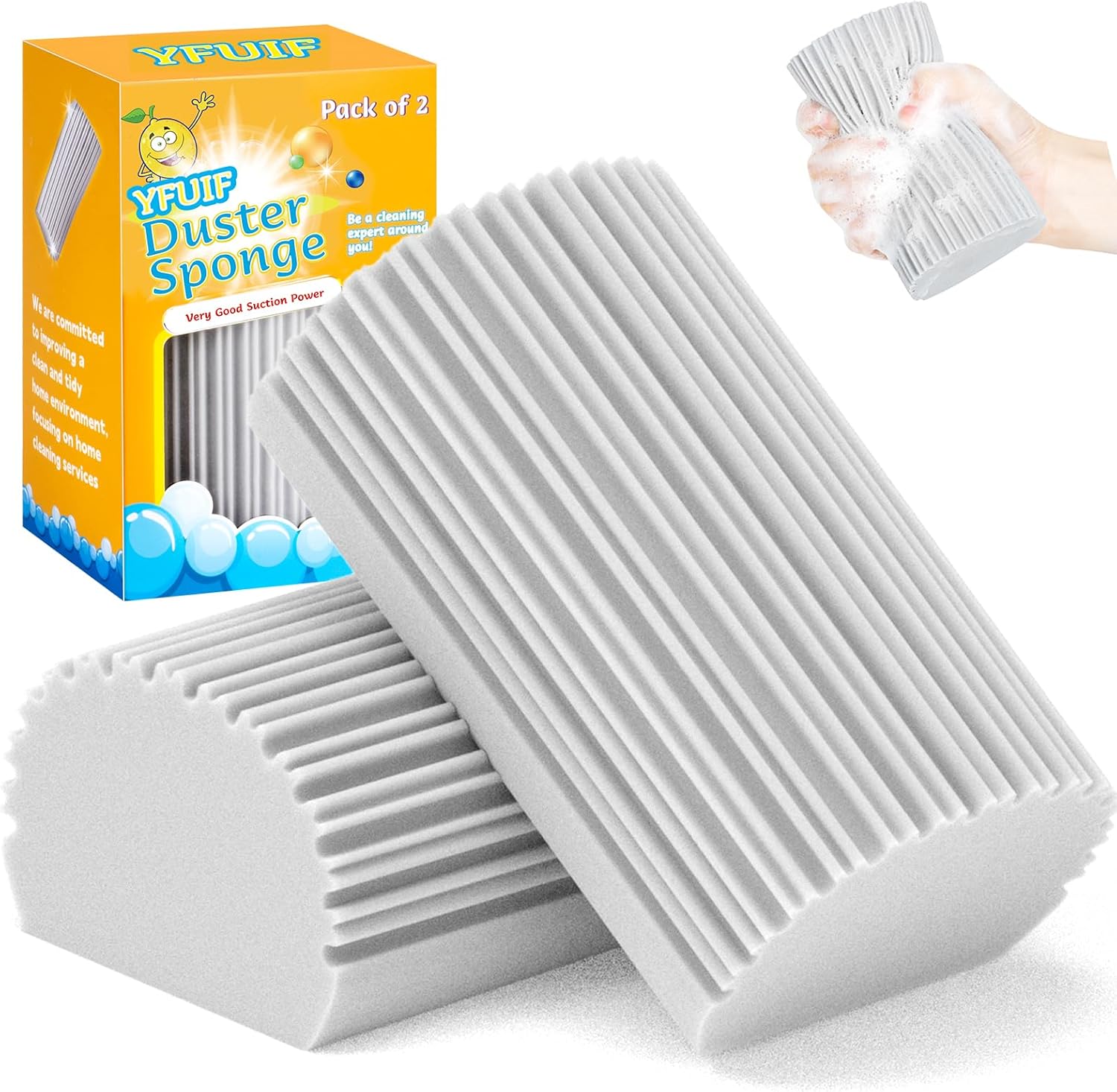 2-Pack Damp Clean Duster Sponge, Magic Sponge Eraser Baseboard Cleaner