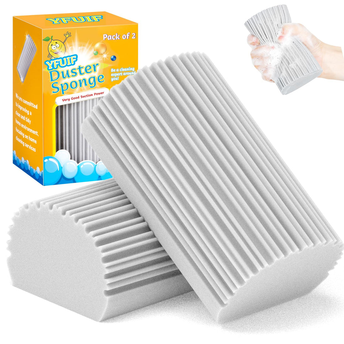 2-Pack Damp Clean Duster Sponge, Magic Sponge Eraser Baseboard Cleaner