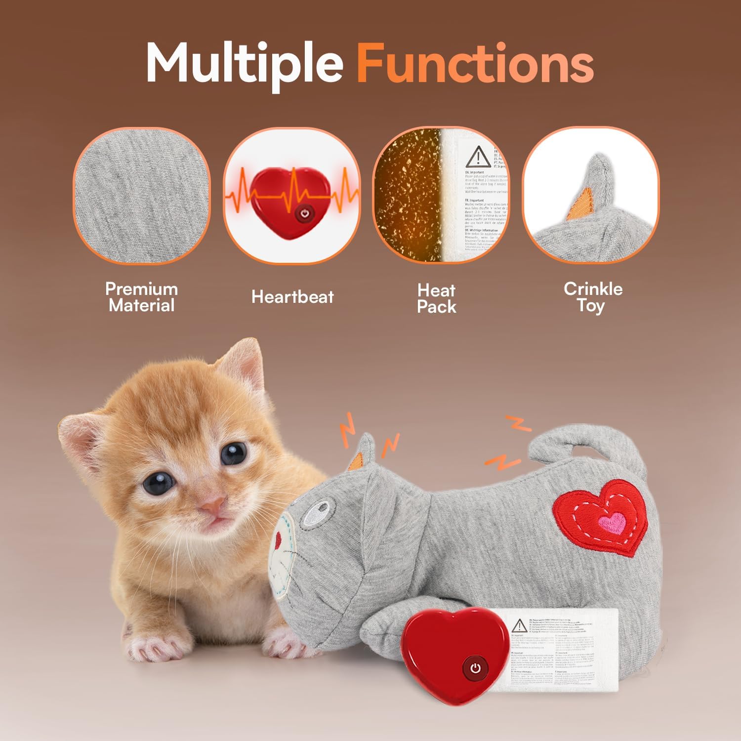 ALL FOR PAWS Heartbeat Cat Plush Toy – Anxiety Relief with Heartbeat