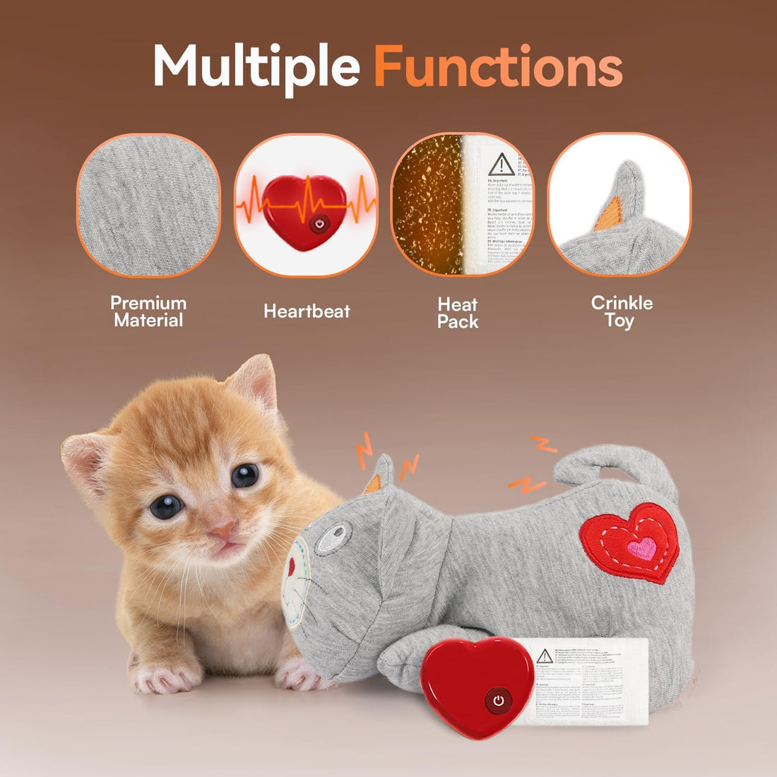 ALL FOR PAWS Heartbeat Cat Plush Toy – Anxiety Relief with Heartbeat