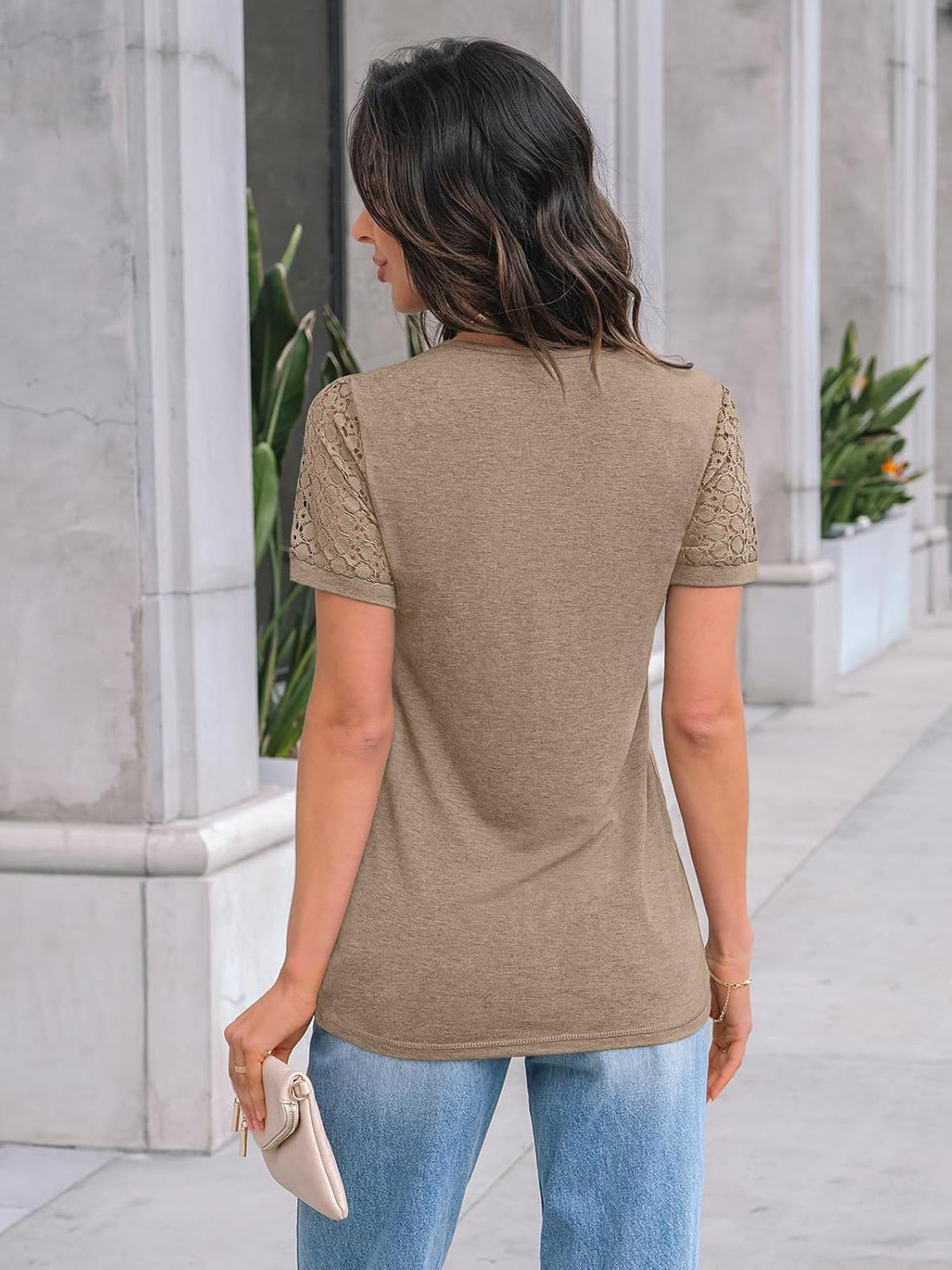 Women’s Short Sleeve Lace Blouse – Dressy Casual Summer