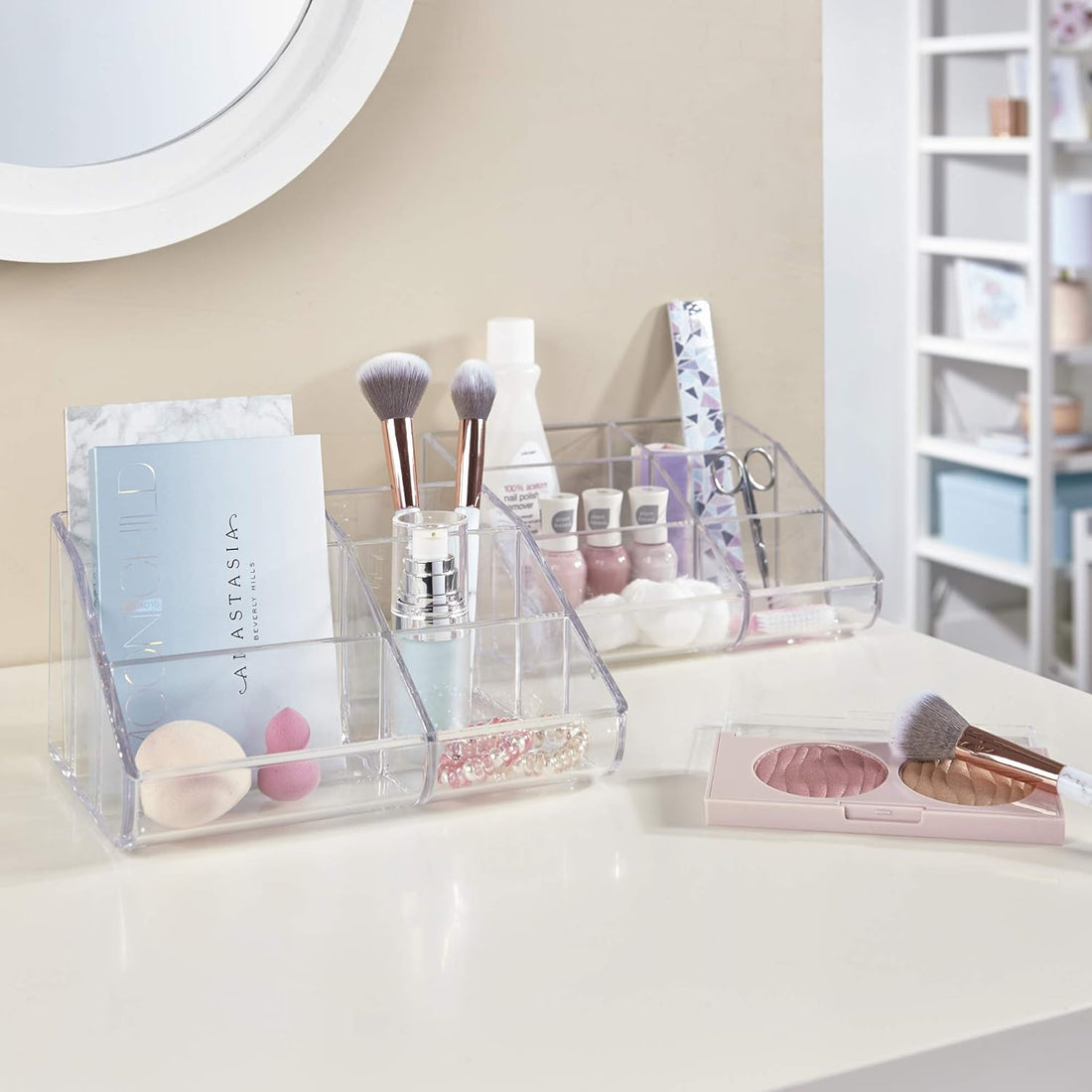 Clear Plastic Vanity Makeup Organizer | 6-Compartment Holder for Brushes,