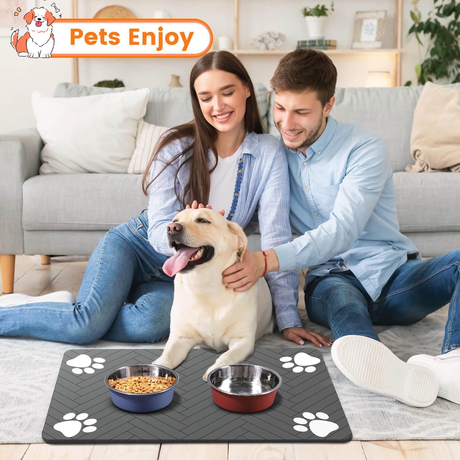Pet Feeding Mat – Absorbent, Waterproof Bowl Placemat (12"x20")