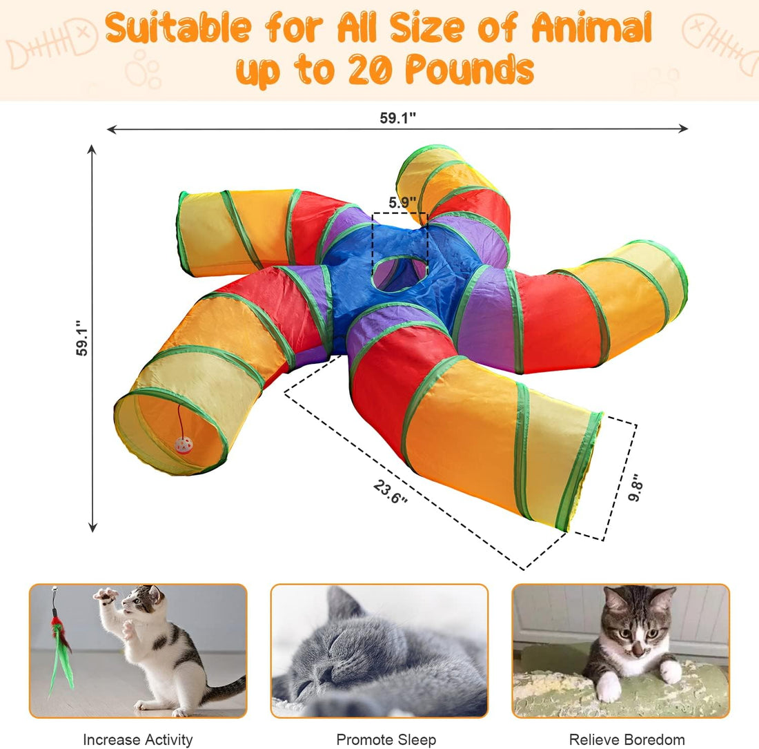 Depets Cat Tunnel for Indoor Cats – 5-Way S-Shaped Play Tunnel