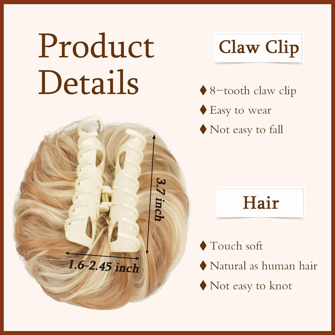 Sofeiyan Claw Clip Messy Bun Hairpieces – Wavy Curly Hair Bun Clip-in Claw Chignon Ponytail Hairpiece, Tousled Updo Synthetic Hair Extension for Women, Honey Blonde/Platinum Blonde