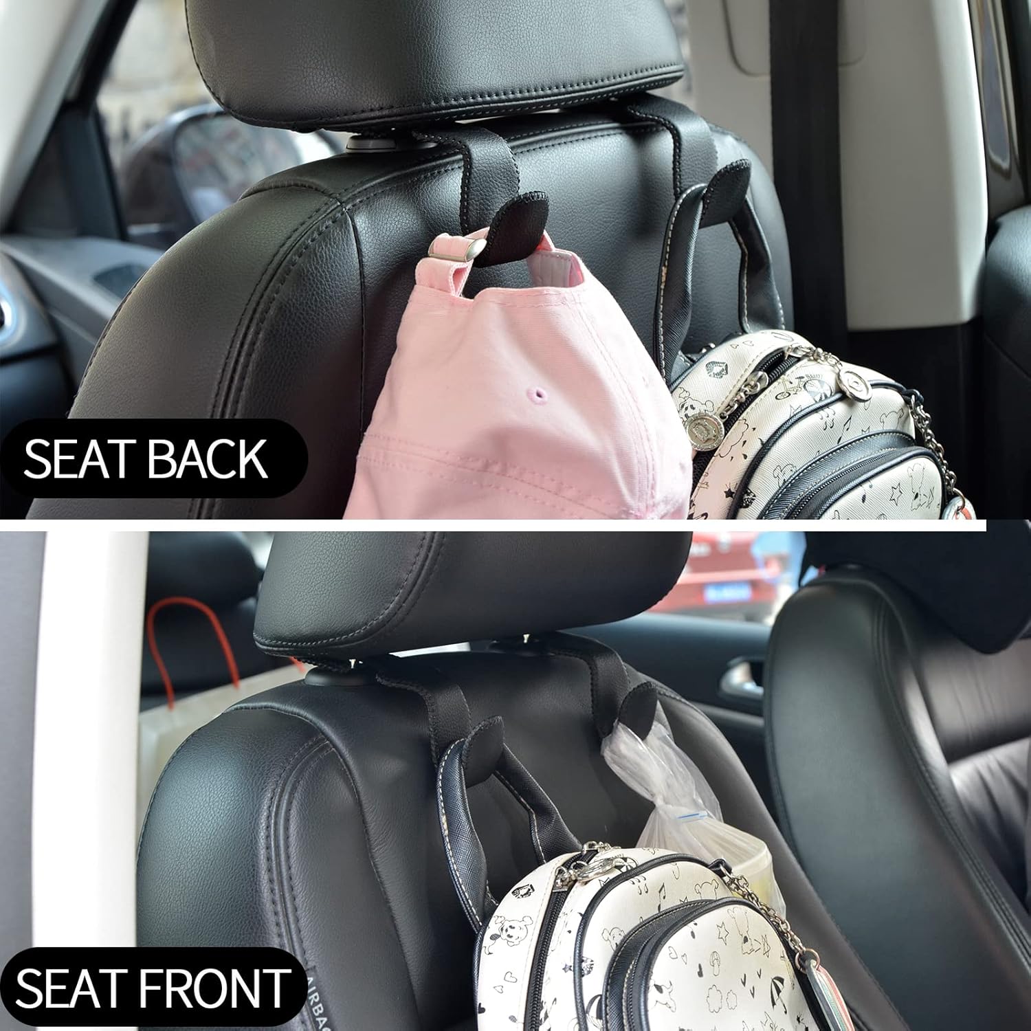 Car Seat Headrest Hooks – Heavy Duty Leather & Stainless Steel Hangers for Bags
