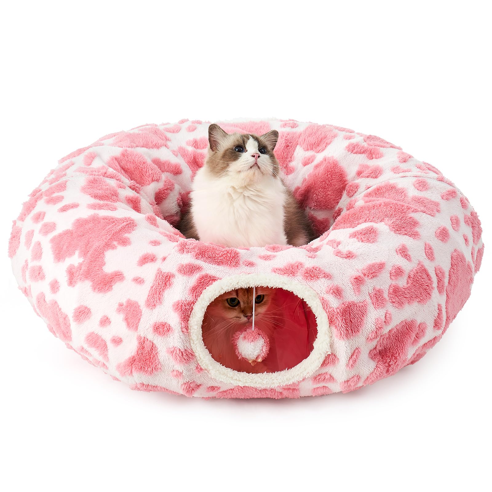 Cat Tunnel Bed for Indoor Cats, Foldable Cute Cat Donut Tunnel with Washable