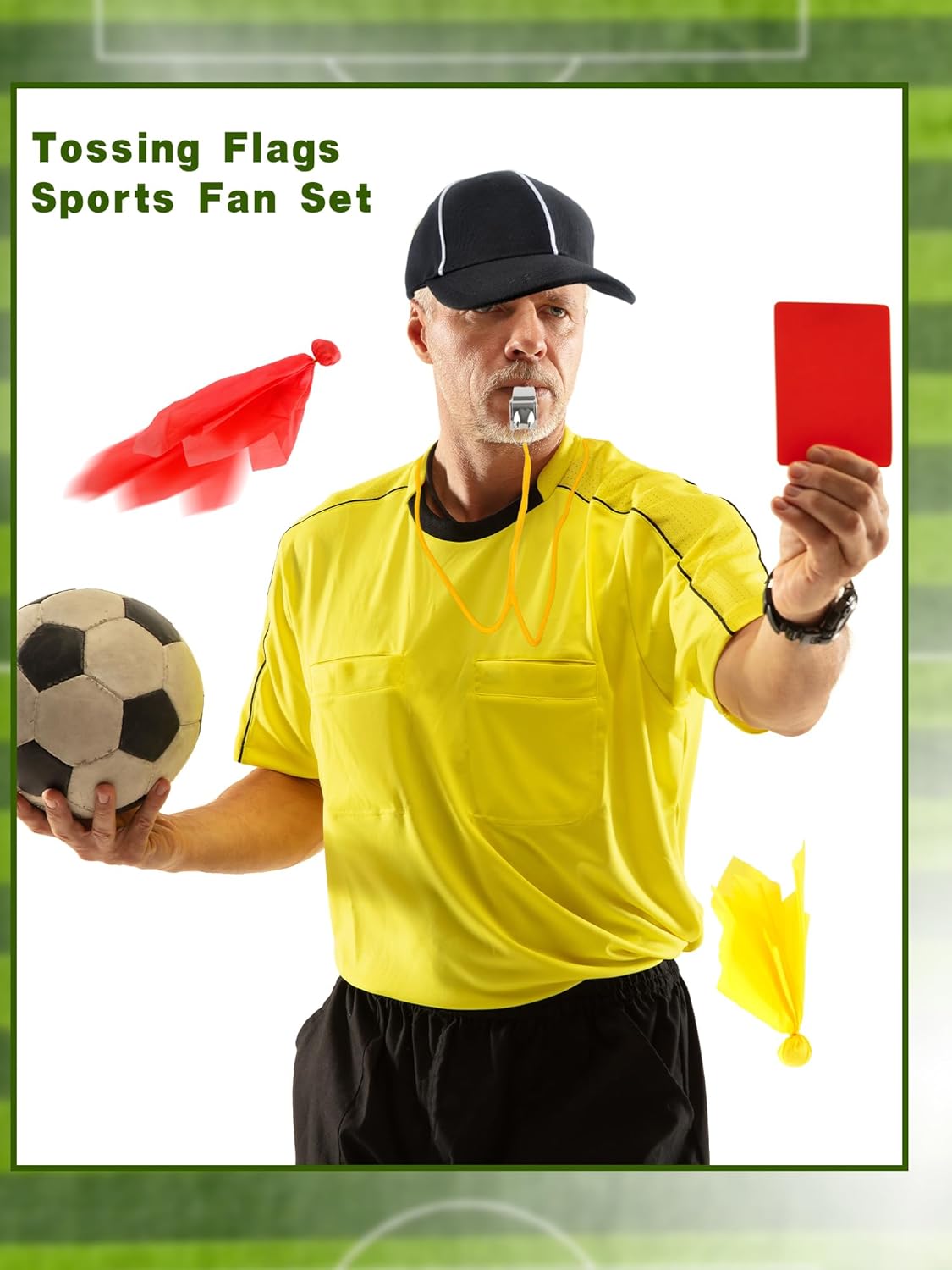 10-Piece Referee Hat & Flag Set with Whistle for Football Games