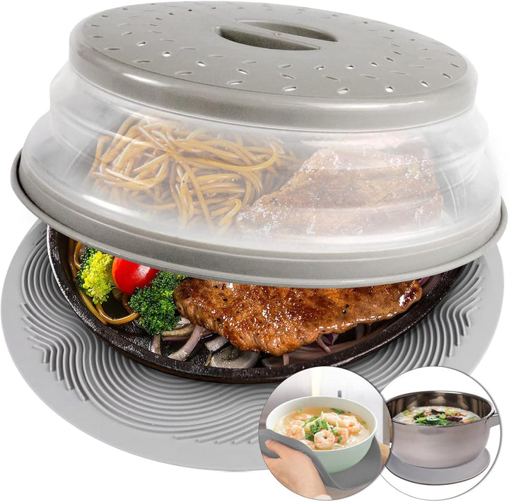 2-in-1 Aidacom Microwave Place Mat & Food Cover – Silicone Trivet, Bowl Holder, Splatter Guard, Pot