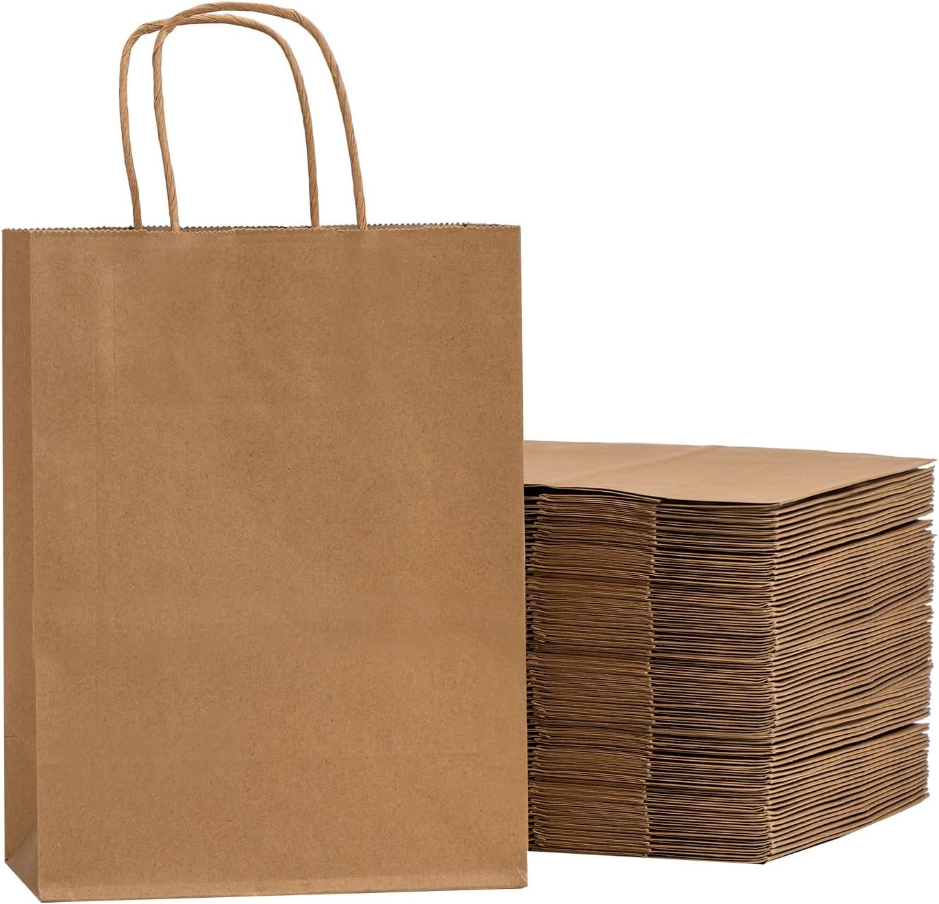 Brown Paper Bags with Handles – Bulk 100 Pcs (8x4.5x10.8 Inch)