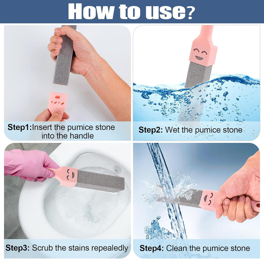 8 Pack Pumice Stones for Cleaning with 2 Universal Handles – Grey Pumice Stone