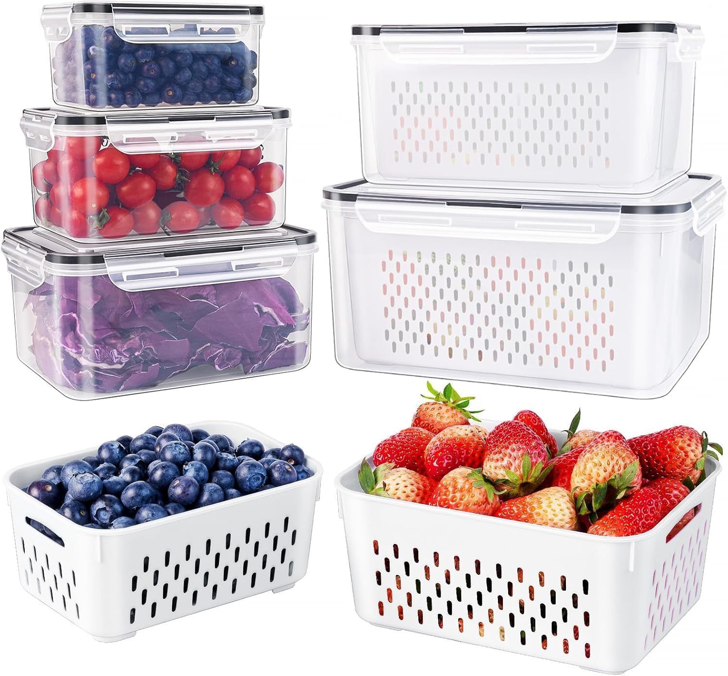 5 PCS Large Fruit Containers for Fridge - Leakproof Food Storage Containers