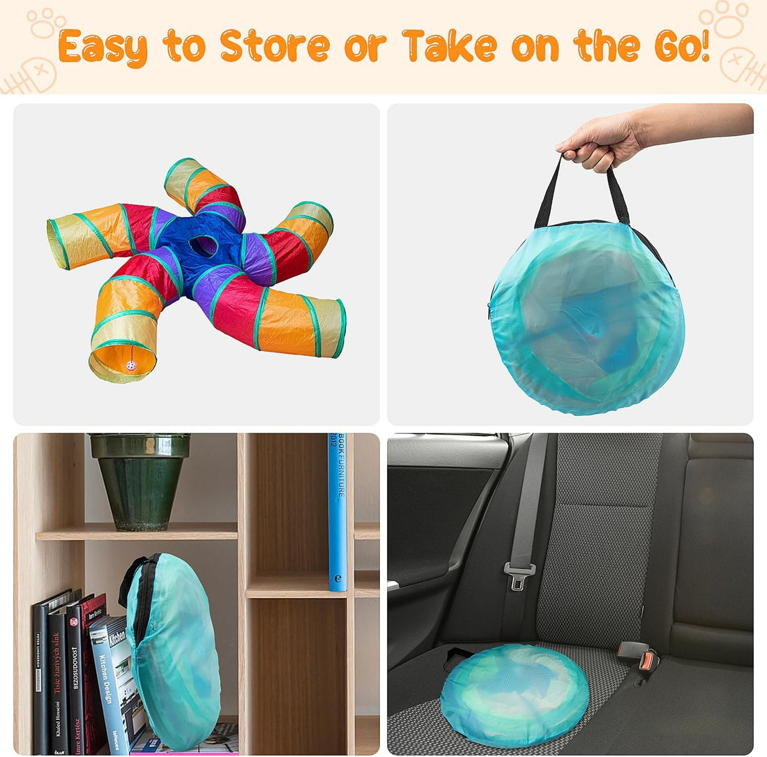 Depets Cat Tunnel for Indoor Cats – 5-Way S-Shaped Play Tunnel