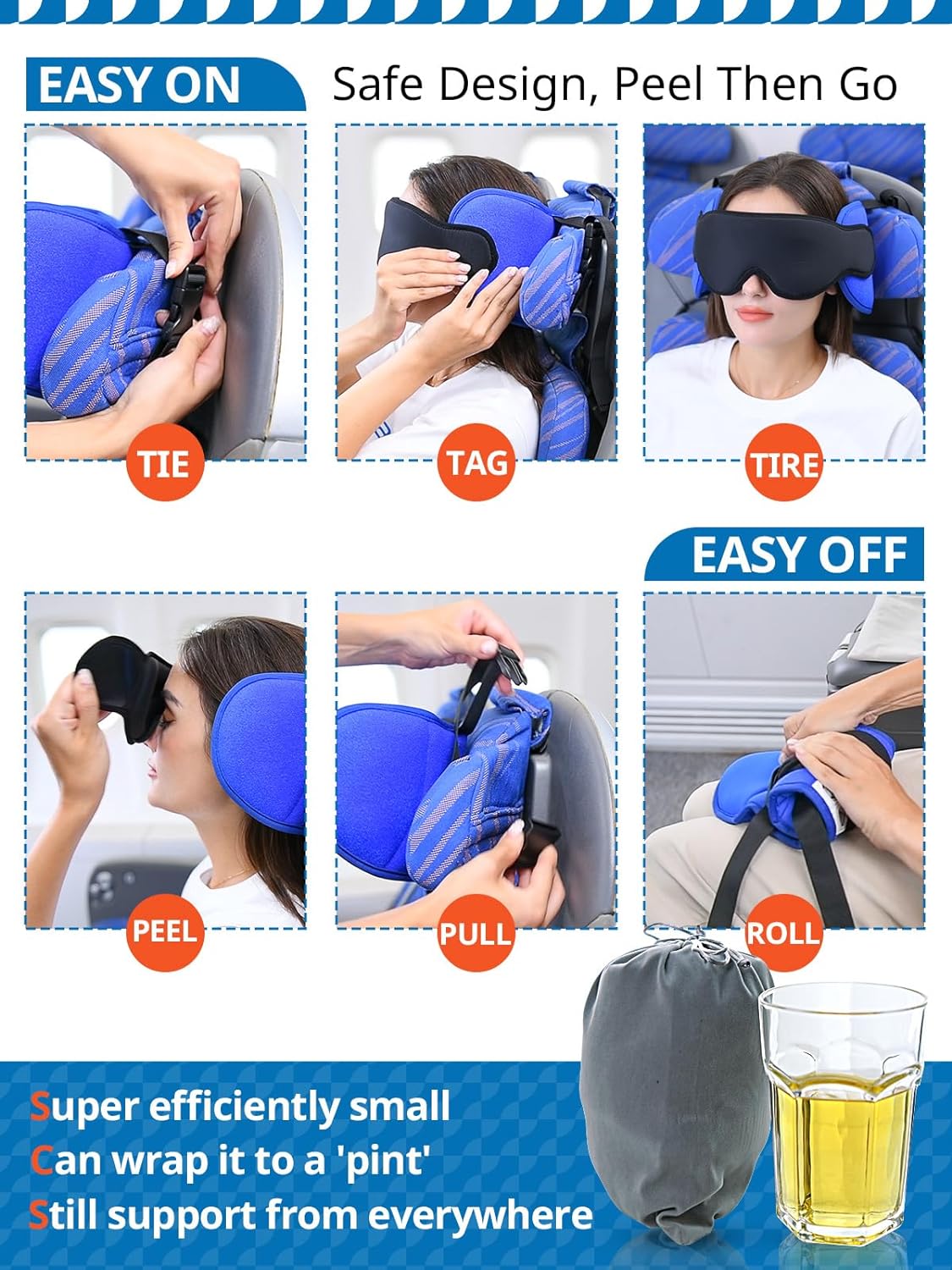 Travel Pillow for Airplanes – 360° Neck Support with Eye Mask & Strap