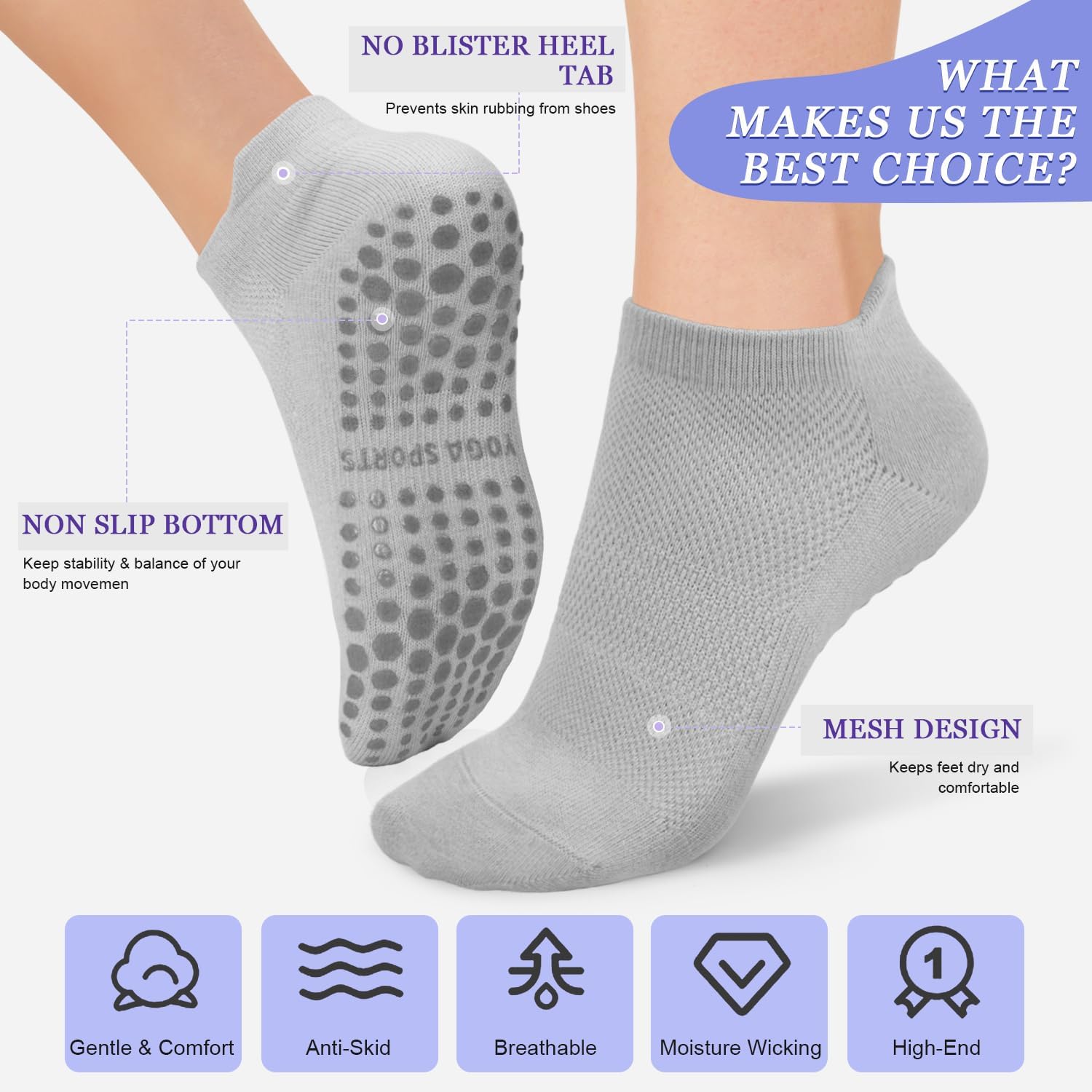 4/6 Pairs Women’s Non-Slip Pilates Socks – Grip Yoga & Barre Socks