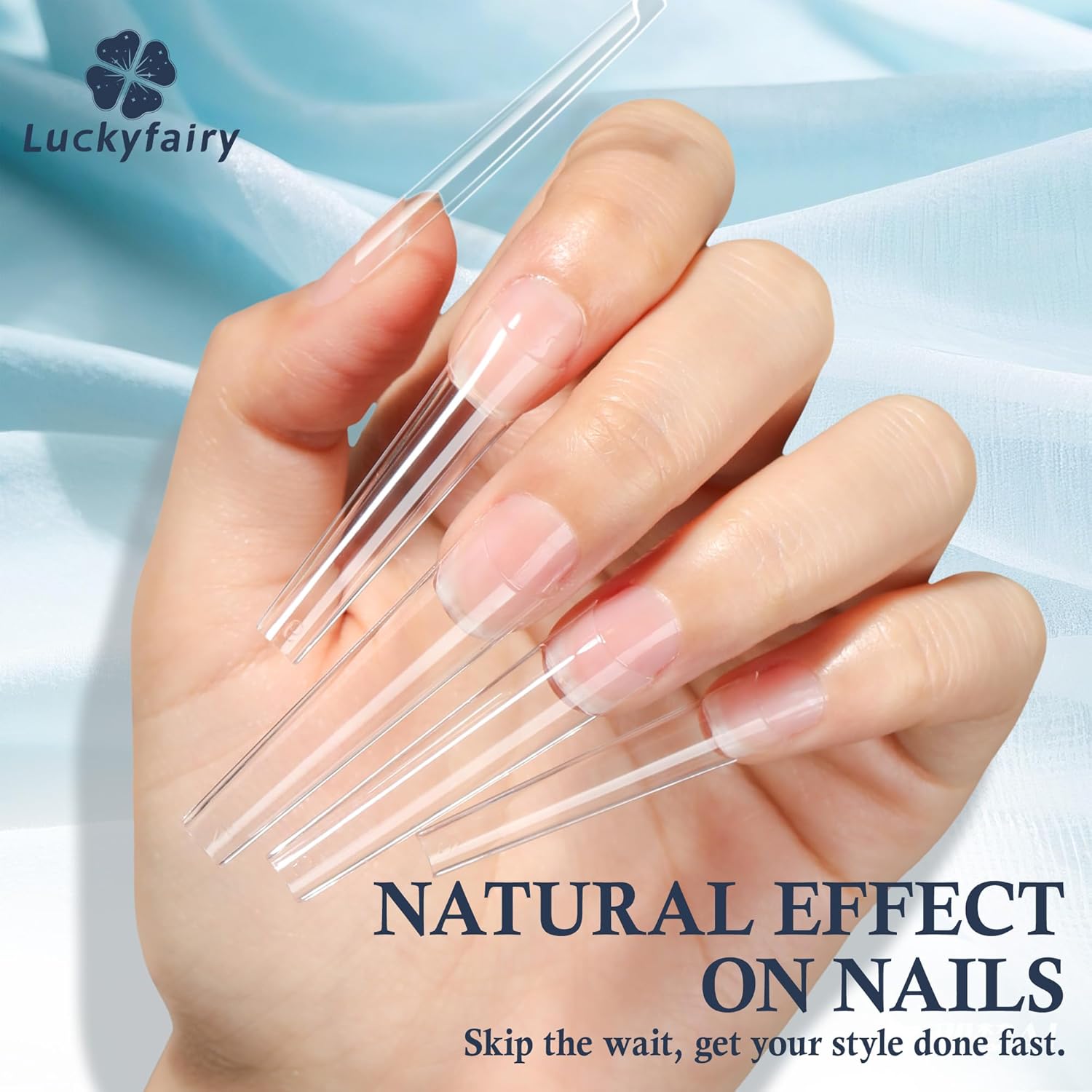 Long Half Cover Coffin Nail Tips – 240 Pcs Clear Gel Acrylic False Nails 12 Sizes