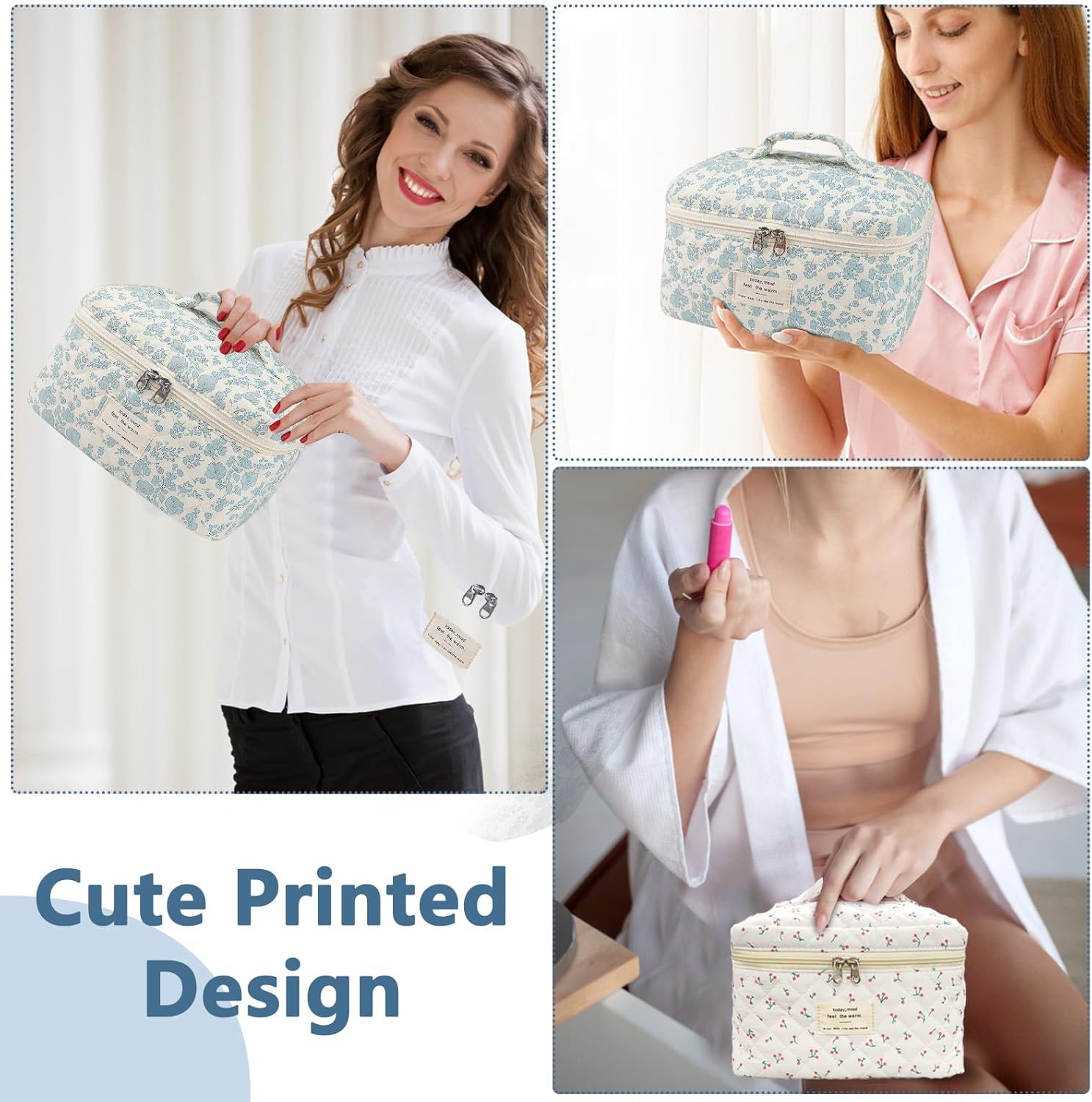 Large Makeup Bag – Cute Floral Coquette Aesthetic Cosmetic Organizer