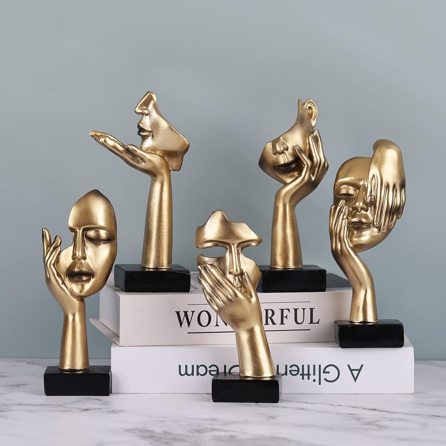Thinker Statue Set – Gold & Black Abstract Modern Decor (3 Pcs)